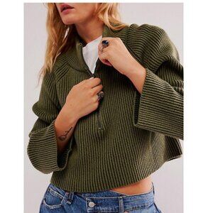 Free People Greta Half Zip Sweater in Green - Size S